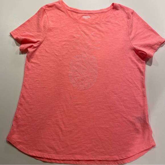 Old Navy Pineapple Accent Orange Size Large Short Sleeve T-Shirt Scoop Neck - Picture 1 of 10